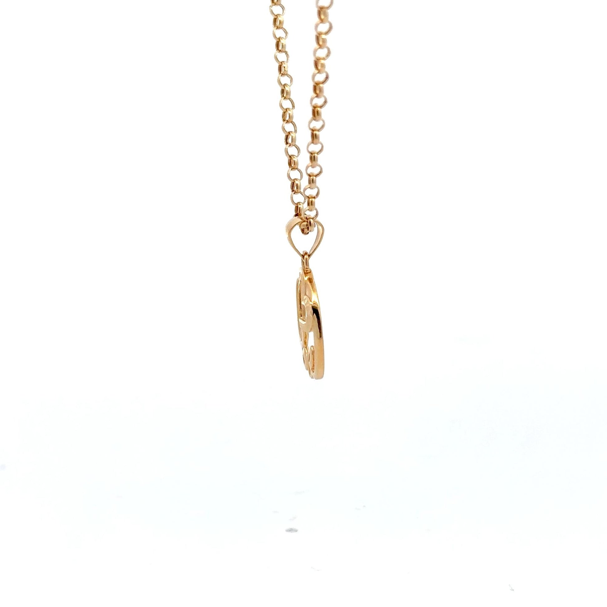 18K Gold Necklace Chain 17.75" Rolo Pendant Charm Love Heart Circle - Rafant