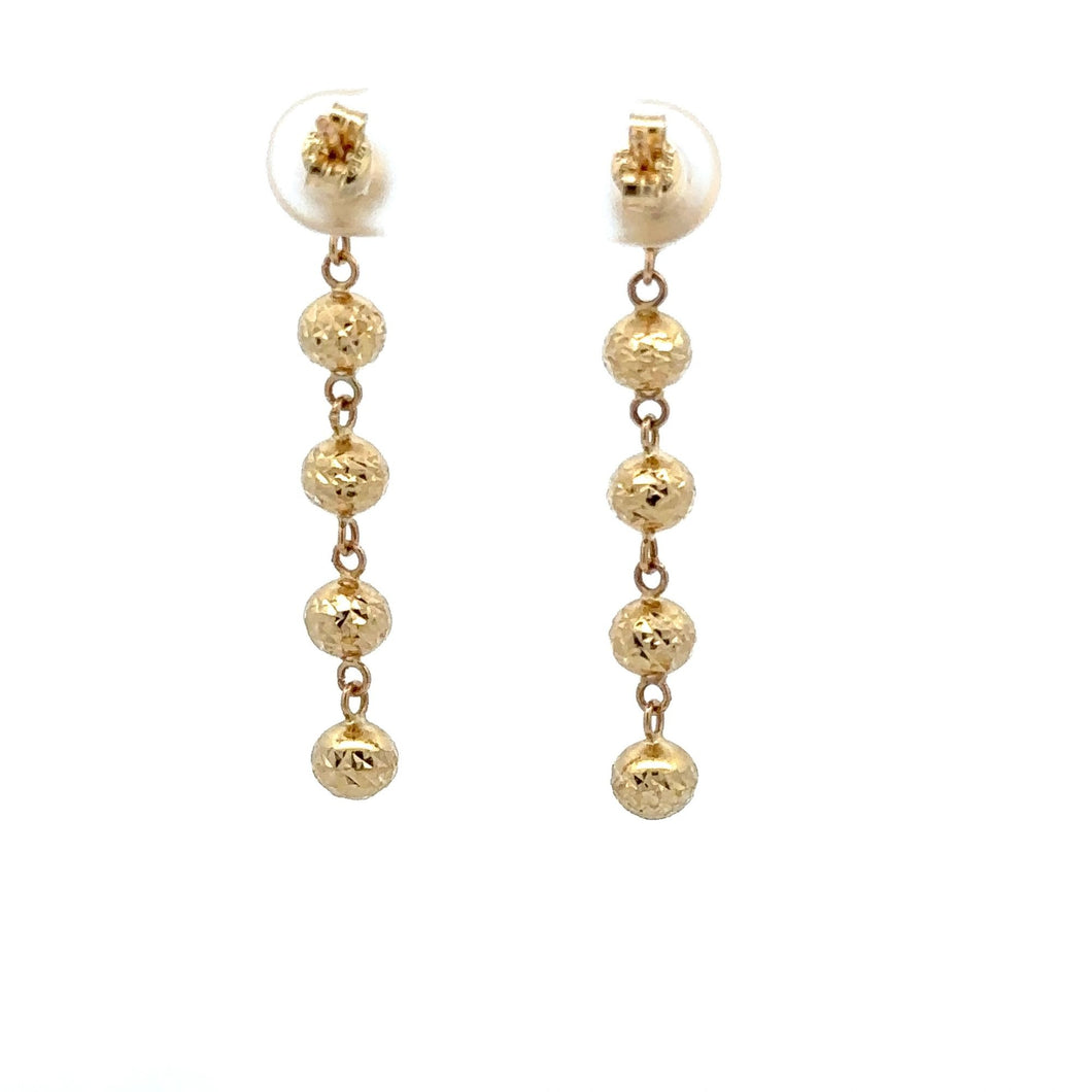 18K Gold Earrings Beads Balls Dangle Drop 2.08 grams - Rafant