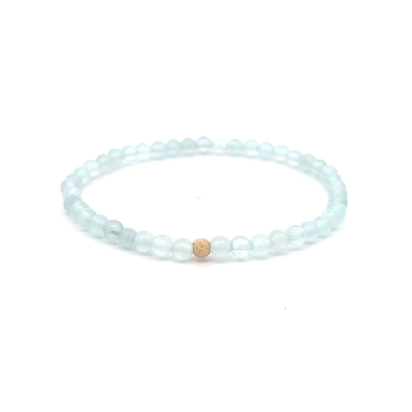 Natural Aquamarine Mini 4mm Stretch Bracelet 14k Gold Bead Choose Polished, Stardust, Corrugated - Rafant