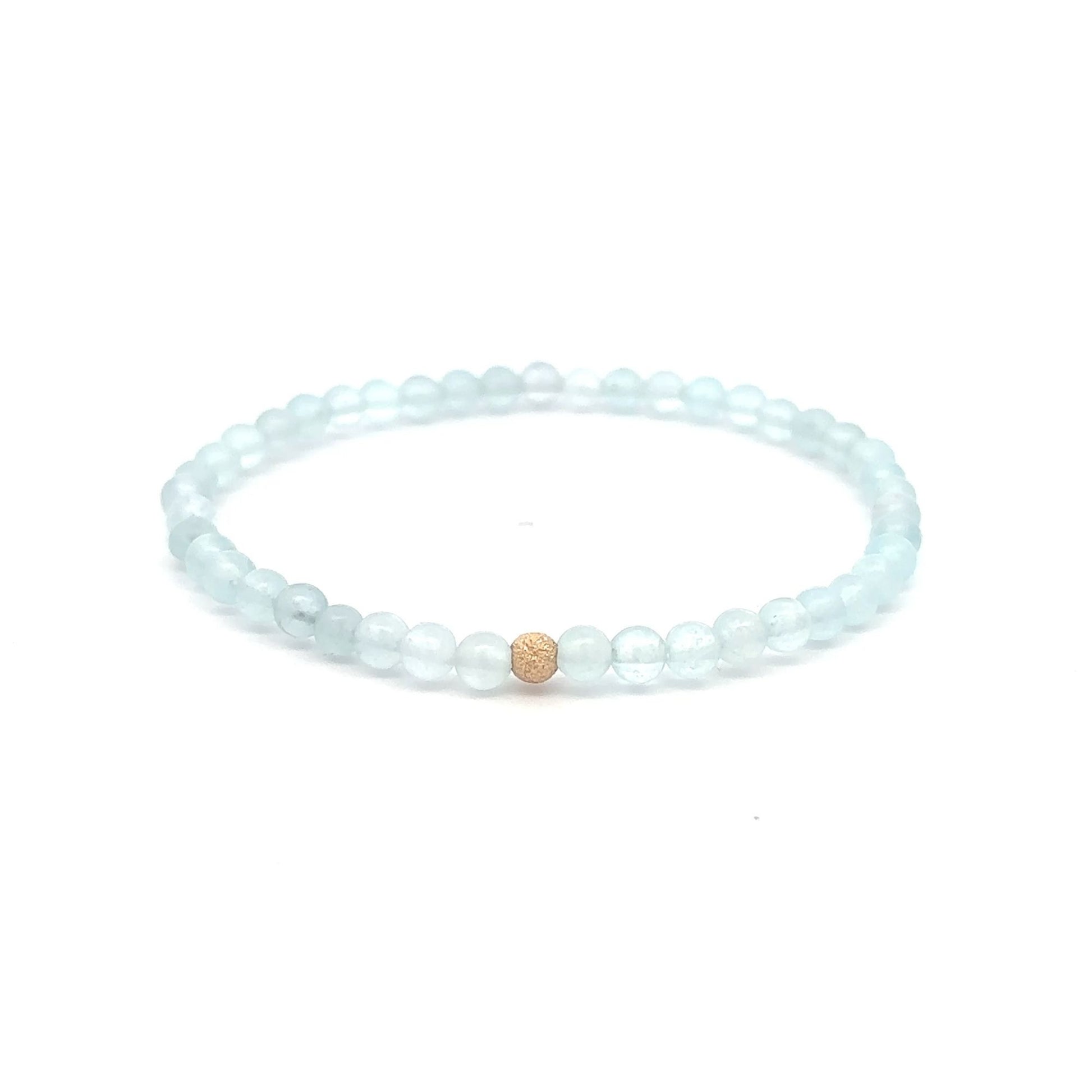 Natural Aquamarine Mini 4mm Stretch Bracelet 14k Gold Bead Choose Polished, Stardust, Corrugated - Rafant