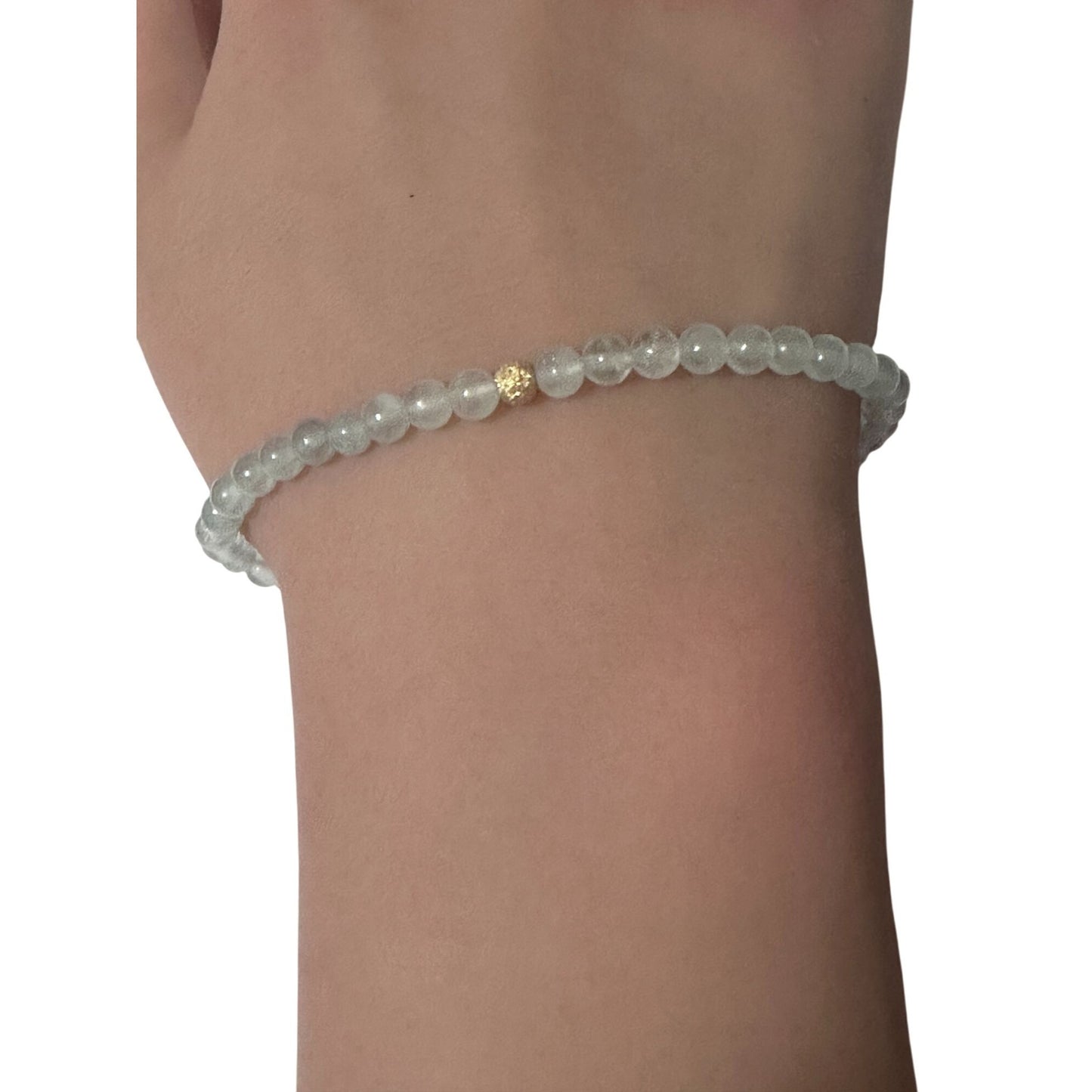 Natural Aquamarine Mini 4mm Stretch Bracelet 14k Gold Bead Choose Polished, Stardust, Corrugated - Rafant