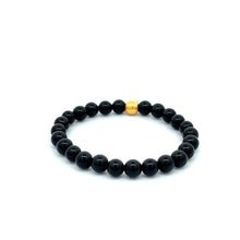 Load image into Gallery viewer, 24K Yellow Gold Money Bag Lucky Bracelet Black Onyx Gemstones 6mm - Rafant
