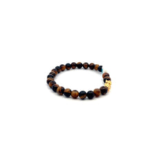 Load image into Gallery viewer, 18K Gold Pixiu Piyao Bracelet Natural Tiger&#39;s Eye Gemstones 6mm MOP Evil Eye
