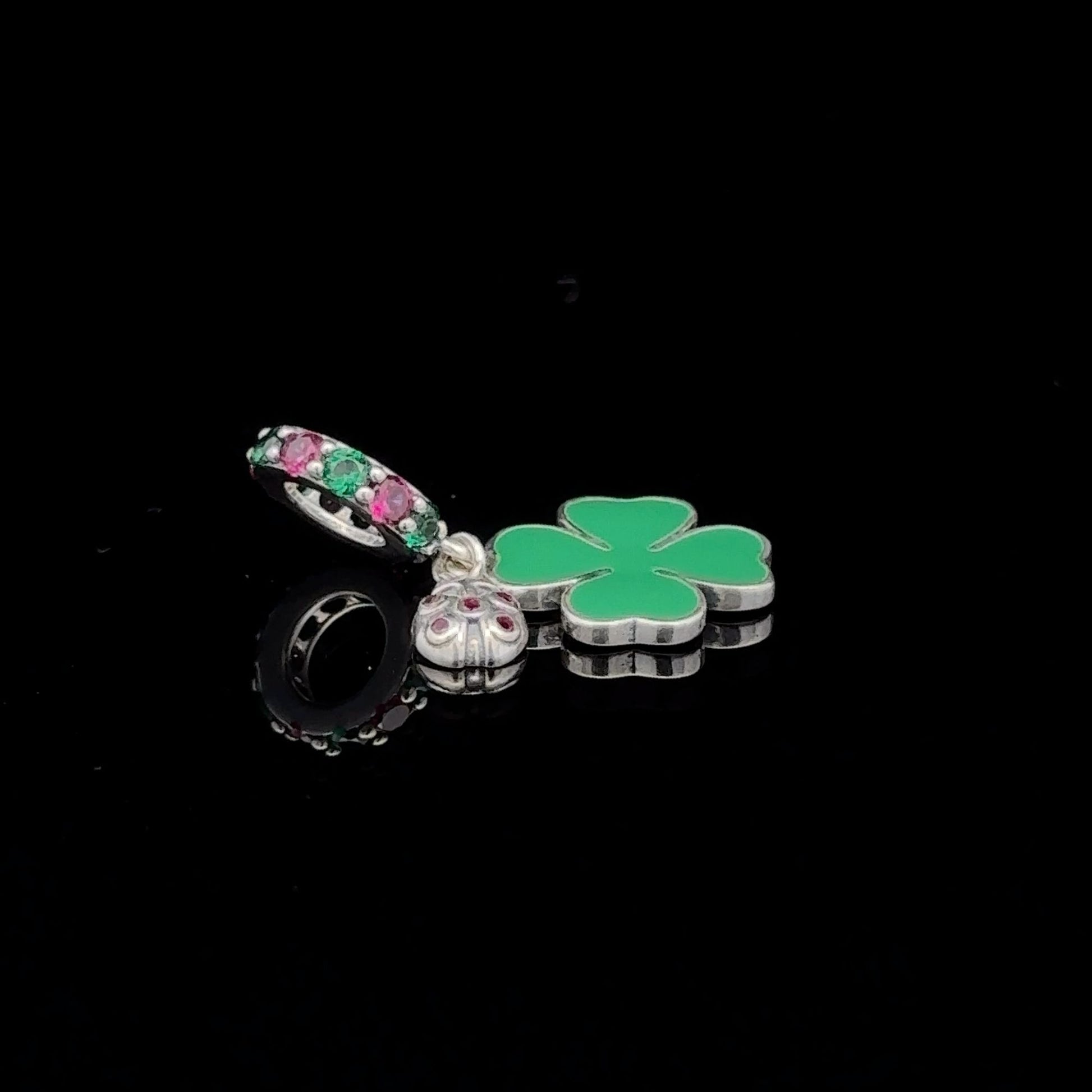 925 Sterling Silver Charm Green Leaf Flower Beetle For Charm Bracelet Necklace - Rafant