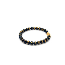 Load image into Gallery viewer, 18K Gold Dragon Pixiu Piyao Lucky Charm Beads Bracelet Gemstones Onyx Carved 6mm
