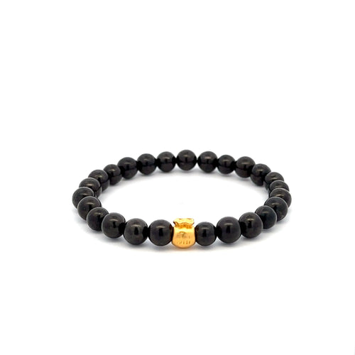 24K Yellow Gold Money Bag Lucky Bracelet Gemstones Shungite 6mm - Rafant