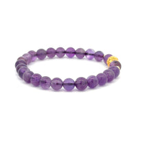 Load image into Gallery viewer, 18K Gold Money Ball Lucky Charm Beads Bracelet Gemstones Amethyst 6mm - Rafant
