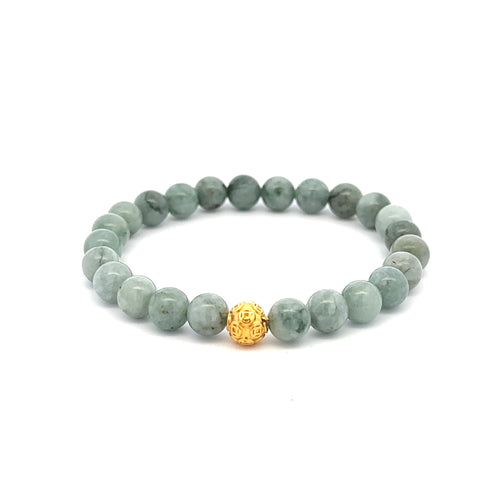 18K Gold Money Ball Lucky Bracelet Gemstones Natural Burmese Jade 6mm - Rafant