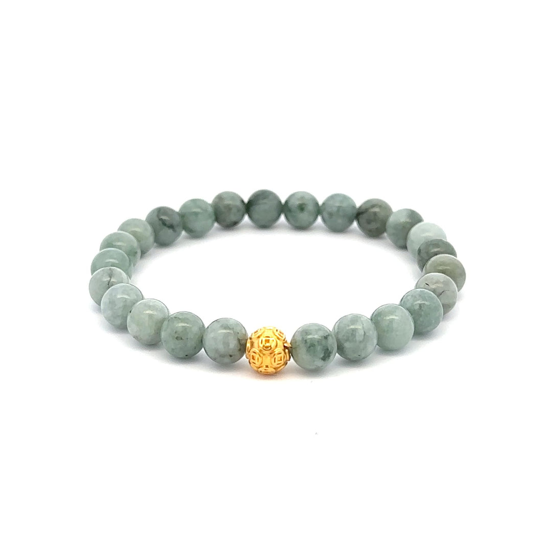 18K Gold Money Ball Lucky Bracelet Gemstones Natural Burmese Jade 6mm - Rafant