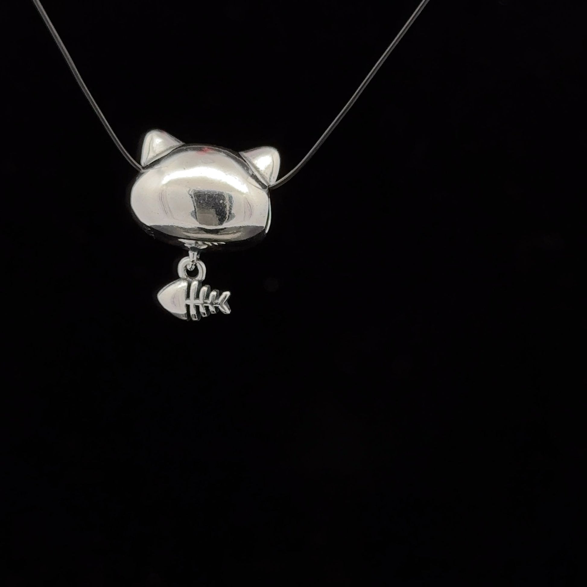 925 Sterling Silver Charm Bead Cat Pet Fishbone For Charm Bracelet Necklace - Rafant