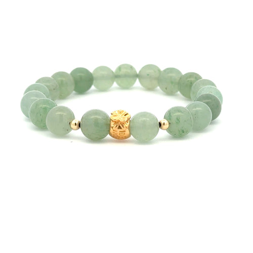 18K Gold Money Bag Lucky Charm Beads Bracelet Gemstones Aventurine 8mm - Rafant