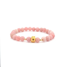 Load image into Gallery viewer, 18K Gold Money Bag Lucky Charm Beads Bracelet Gemstones Pink Opal 6mm - Rafant
