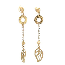 Load image into Gallery viewer, 18K Gold Earrings Dangle Drop Leaf Circle 2.48 grams - Rafant
