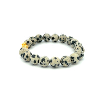 Load image into Gallery viewer, 18K Gold Dragon Pixiu Piyao Lucky Charm Bracelet Gemstones Dalmatian Jasper 8mm - Rafant
