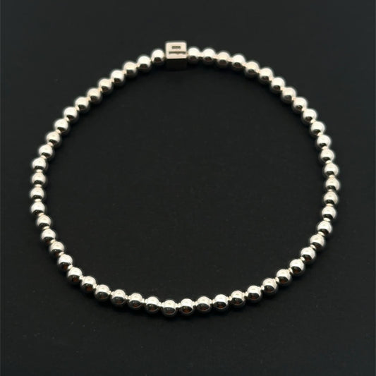 925 Sterling Silver Beaded Stretch Bracelet | Rafant
