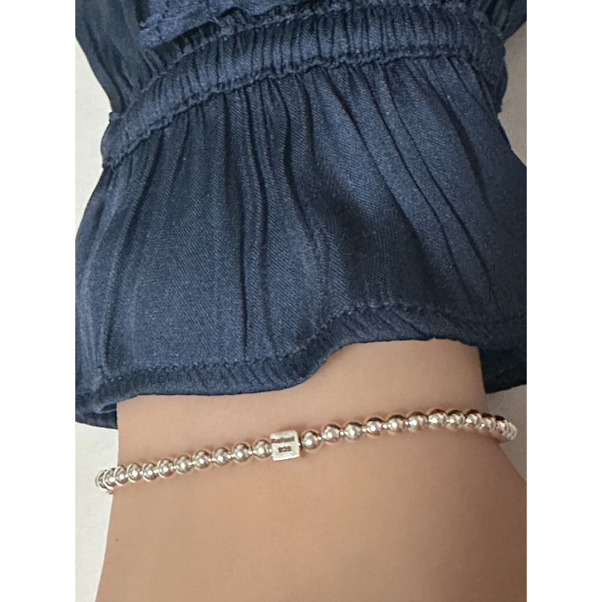 925 Sterling Silver Beaded Stretch Bracelet | Rafant