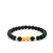 Load image into Gallery viewer, 18K Gold Dragon Pixiu Piyao Lucky Charm Beads Bracelet Gemstones Obsidian 6mm - Rafant
