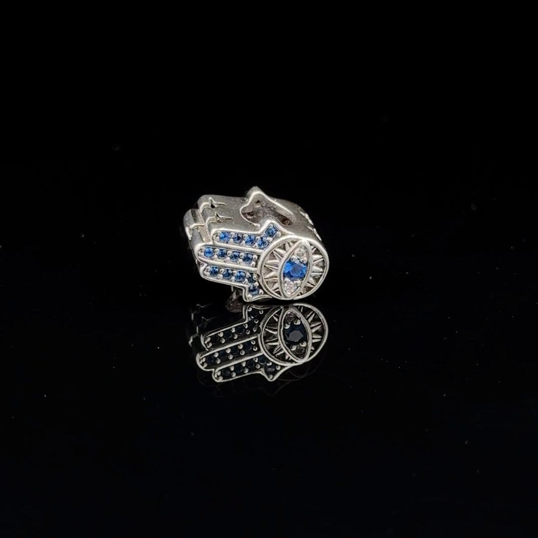 925 Sterling Silver Charm Bead  Hand of Fatima Hamsa For Charm Bracelet Necklace - Rafant