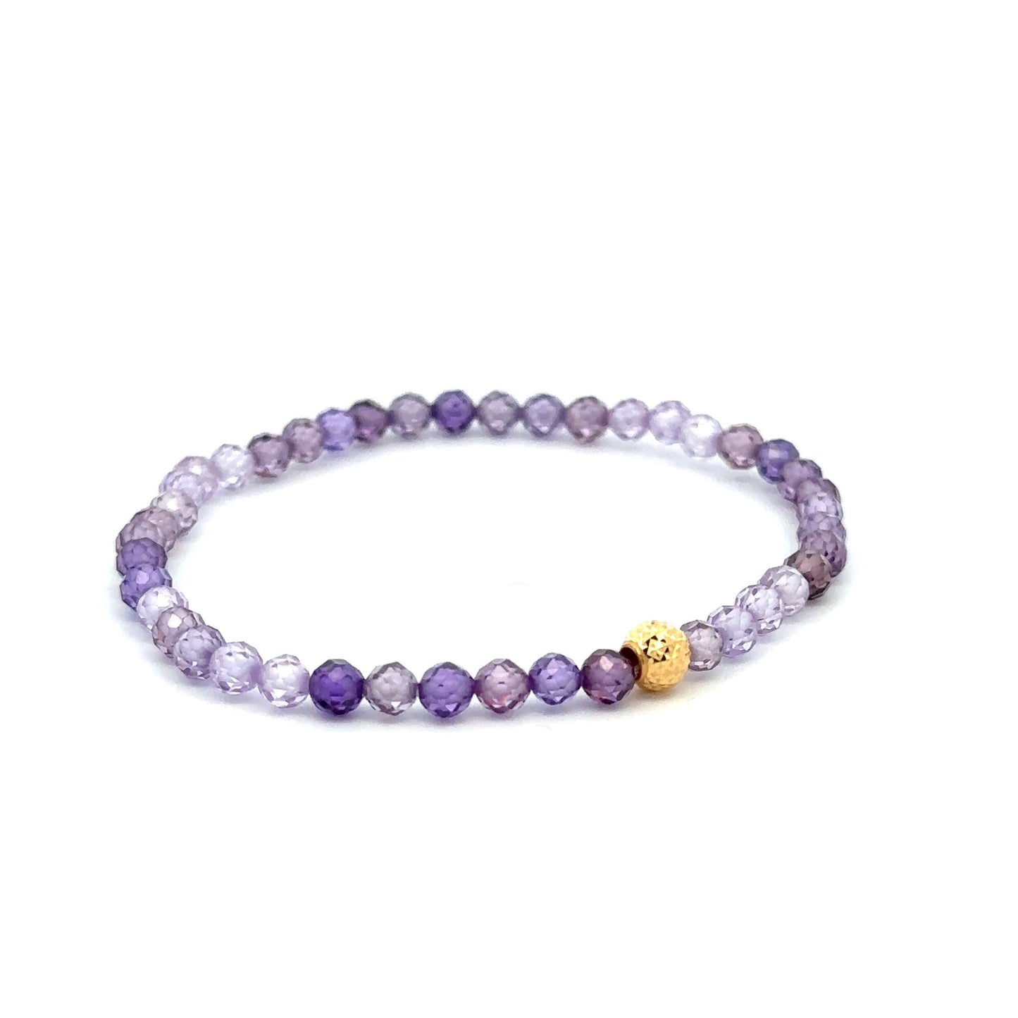 18K Gold Bead Stretchable Bracelet Purple Faceted Zircon Gemstones - Rafant