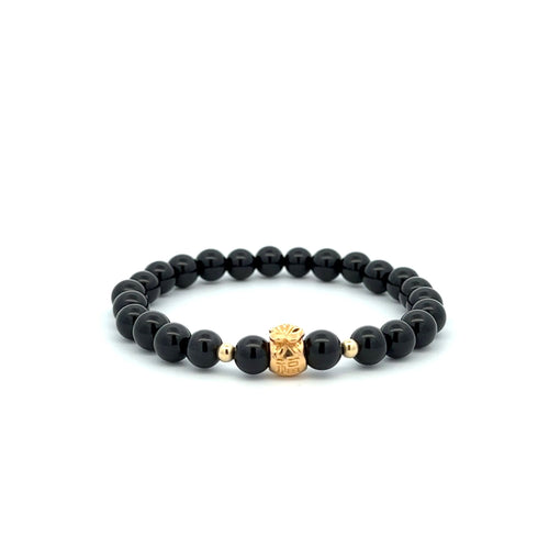 18K Gold Money Bag Lucky Charm Beads Bracelet Gemstones Onyx 6mm - Rafant