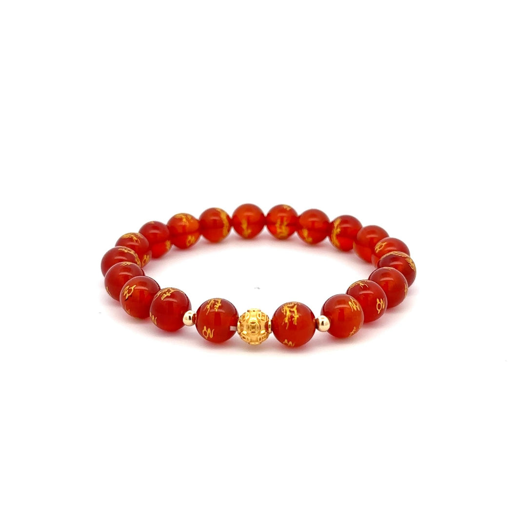 18K Gold Money Ball Lucky Charm Beads Bracelet Gemstones Red Agate 8mm - Rafant