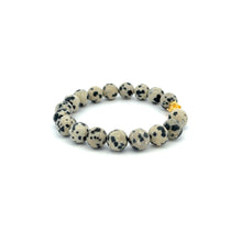 Load image into Gallery viewer, 18K Gold Dragon Pixiu Piyao Lucky Bracelet Beads Gemstone Dalmatian Jasper 8mm - Rafant
