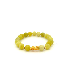 Load image into Gallery viewer, 18K Gold Dragon Pixiu Piyao Lucky Charm Beads Bracelet Gemstones Lemon Jade 8mm - Rafant
