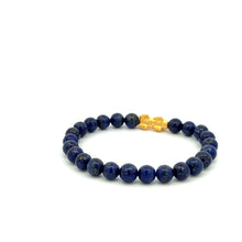 Load image into Gallery viewer, 24K Gold Piyao Pixiu Lucky Charm Bracelet Gemstones Lapis Lazuli 6mm - Rafant
