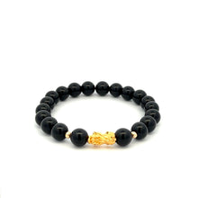 Load image into Gallery viewer, 18K Gold Dragon Pixiu Piyao Lucky Charm Bead Bracelet Gemstone Black Obsidian 8mm - Rafant
