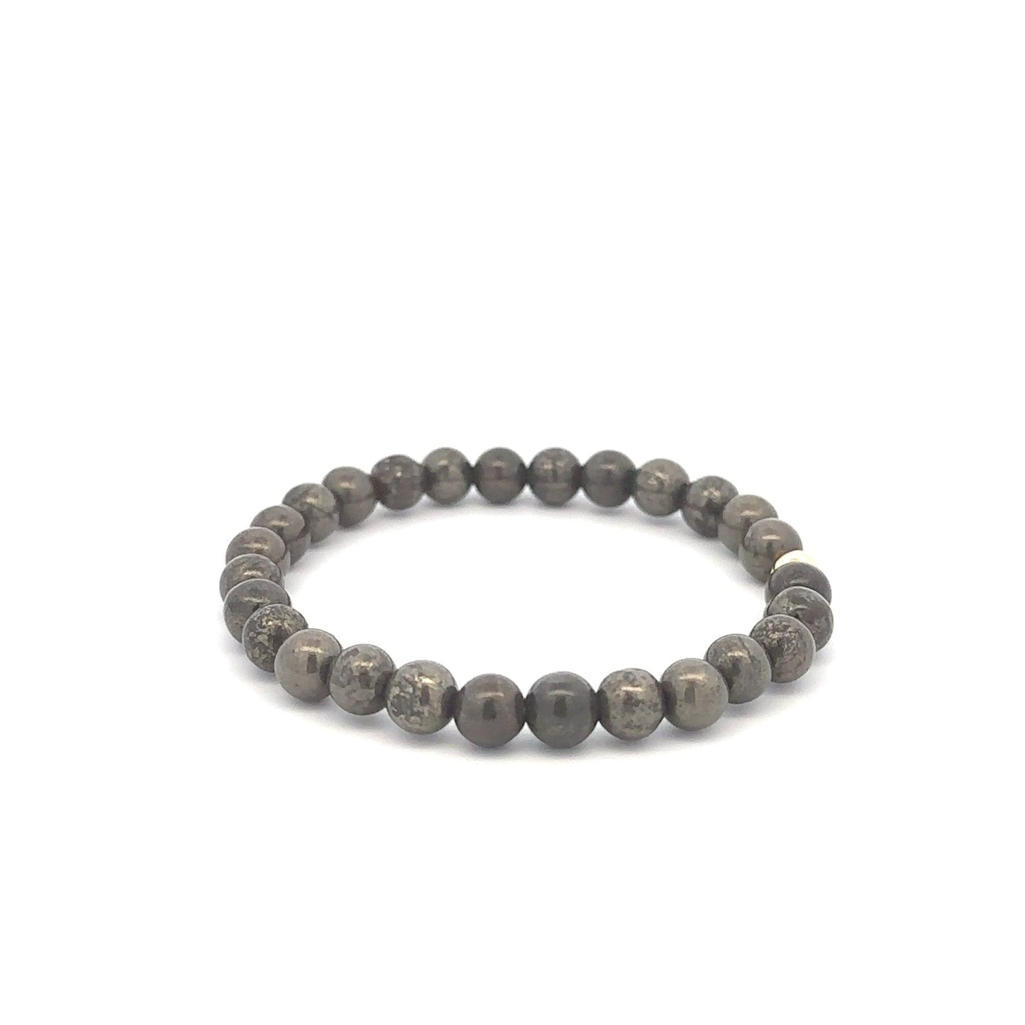 Natural Pyrite 6mm Stretchable Bracelet 18k Gold Bead Charm - Rafant