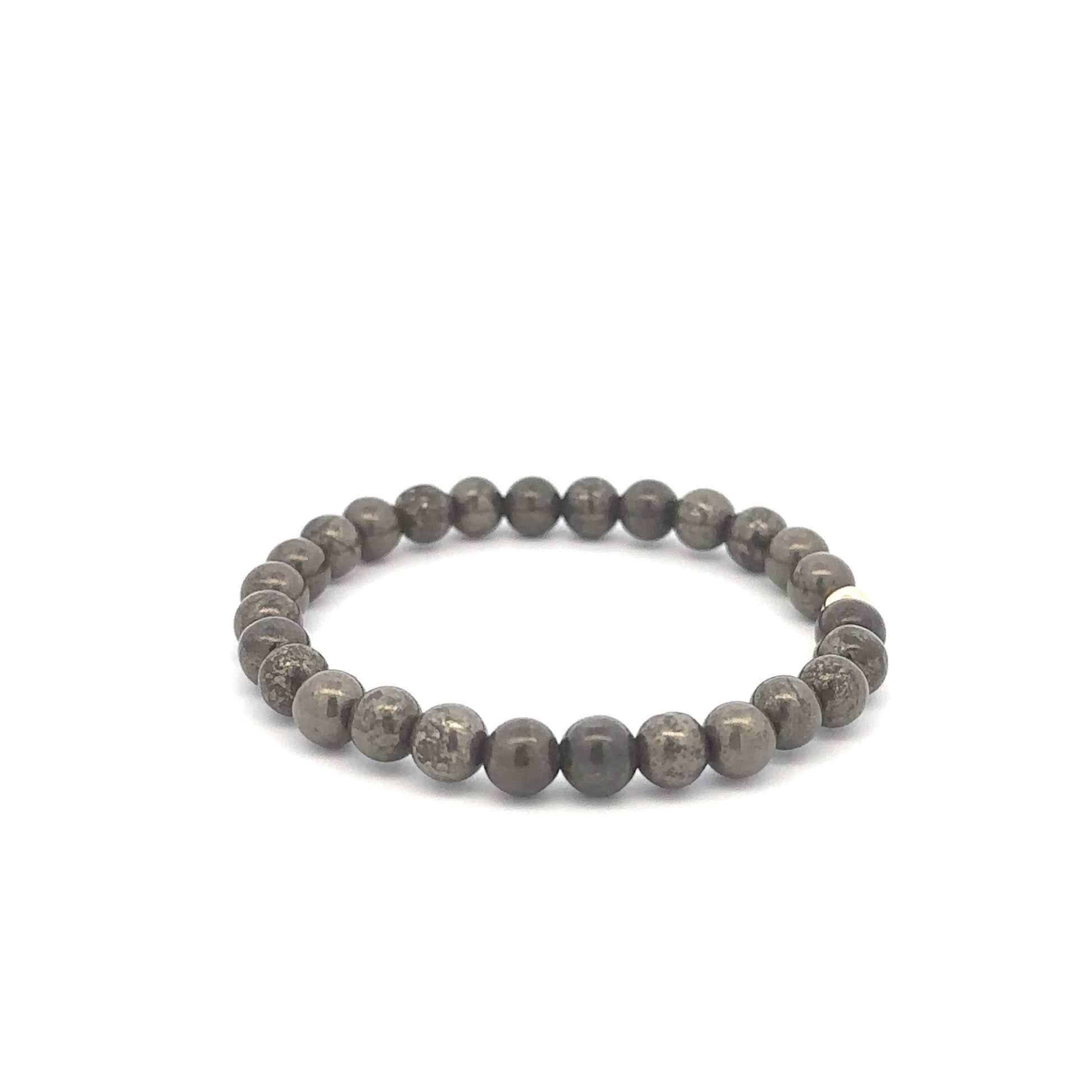 Natural Pyrite 6mm Stretchable Bracelet 18k Gold Bead Charm - Rafant