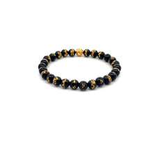 Load image into Gallery viewer, 18K Gold Money Coin Ball Lucky Bracelet Gemstones Black Carved Onyx 6mm - Rafant

