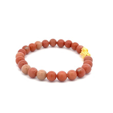 Load image into Gallery viewer, 24K Gold Piyao Pixiu Lucky Charm Bracelet Gemstones Jade Indian Red 6mm - Rafant
