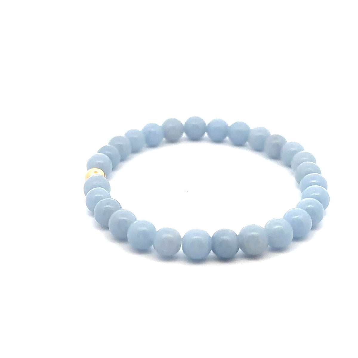 Natural Angelite Gemstones 6mm Stretchable Bracelet 18k Gold Bead Charm - Rafant