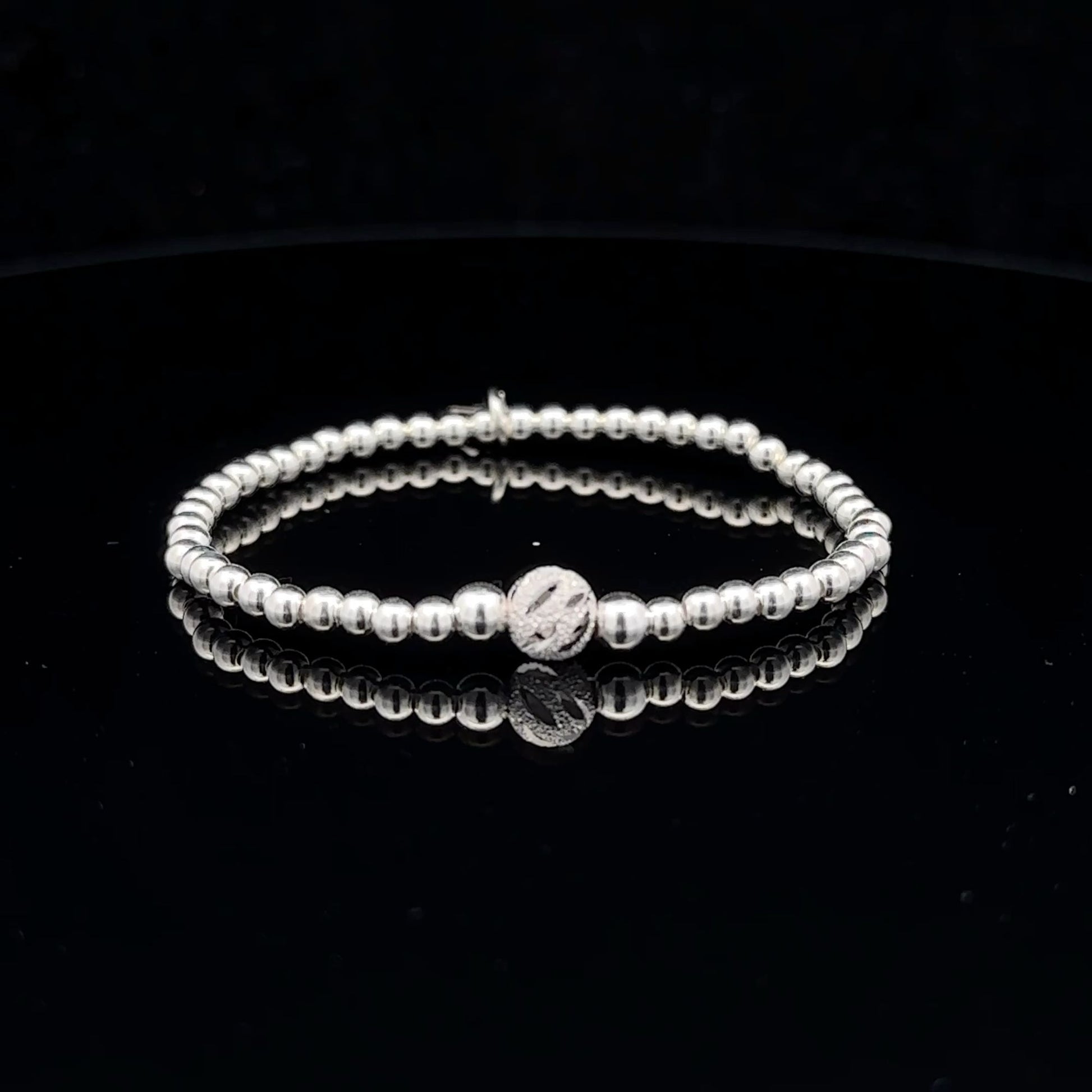 925 Sterling Silver Beaded Stretch Stacking Bracelet Minimalist - Rafant