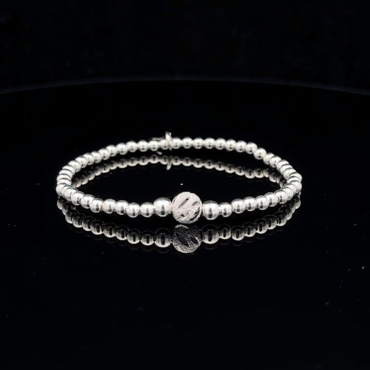 925 Sterling Silver Beaded Stretch Stacking Bracelet Minimalist - Rafant