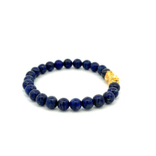 Load image into Gallery viewer, 24K Gold Piyao Pixiu Lucky Charm Bracelet Gemstones Lapis Lazuli 6mm - Rafant
