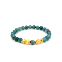 Load image into Gallery viewer, 18K Gold Dragon Pixiu Double Piyao Lucky Charm Bracelet Gemstones Apatite 6mm - Rafant
