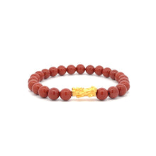 Load image into Gallery viewer, 24K Gold Piyao Pixiu Lucky Charm Bracelet Gemstones Red Jasper 6mm - Rafant
