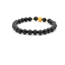 Load image into Gallery viewer, 18K Gold Money Ball Lucky Charm Beads Bracelet Gemstones Obsidian 6mm - Rafant
