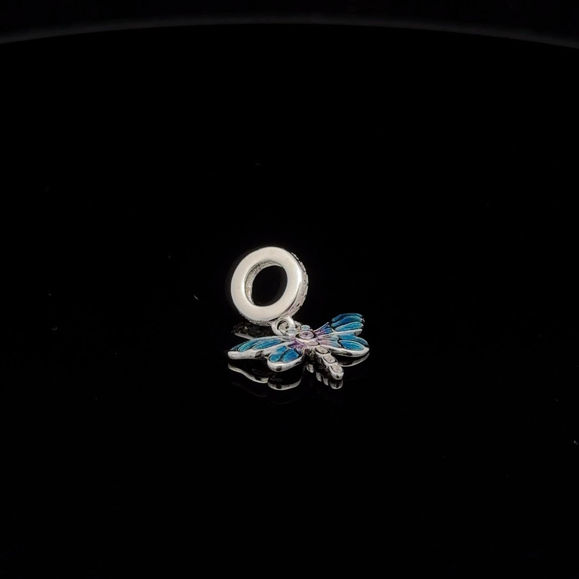 925 Sterling Silver Charm Bead Dragonfly Insect Cubic Zircons Blue For Charm Bracelet Necklace - Rafant