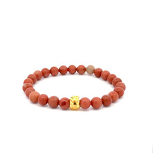 Load image into Gallery viewer, 18K Gold Money Bag Lucky Charm Bracelet Gemstones Jade Indian Red 6mm - Rafant
