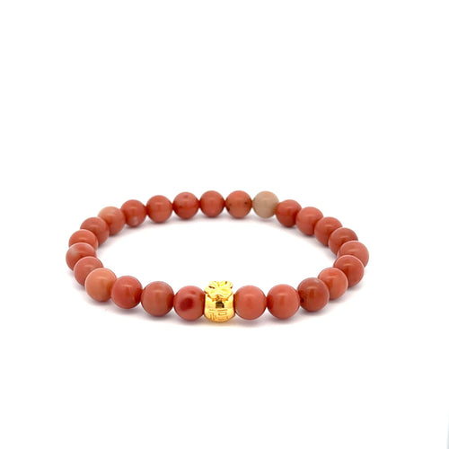 18K Gold Money Bag Lucky Charm Bracelet Gemstones Jade Indian Red 6mm - Rafant