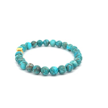 Load image into Gallery viewer, 18K Gold Money Bag Turquoise Gemstones 6mm Lucky Charm Elastic Bracelet - Rafant
