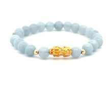 Load image into Gallery viewer, 18K Gold Dragon Pixiu Piyao Lucky Charm Beads Bracelet Gemstones Aquamarine 6mm - Rafant
