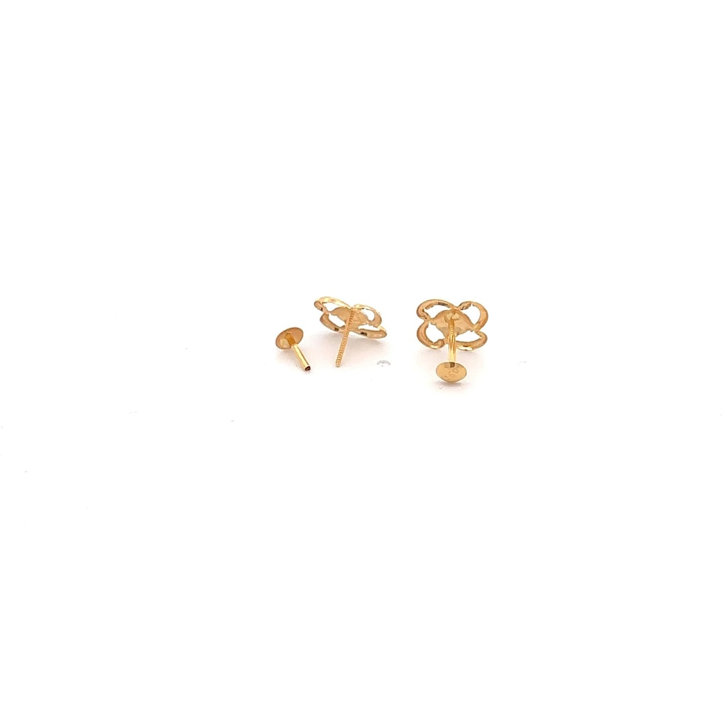 18K Gold Earrings Screw Type Flower Two Tone - Rafant