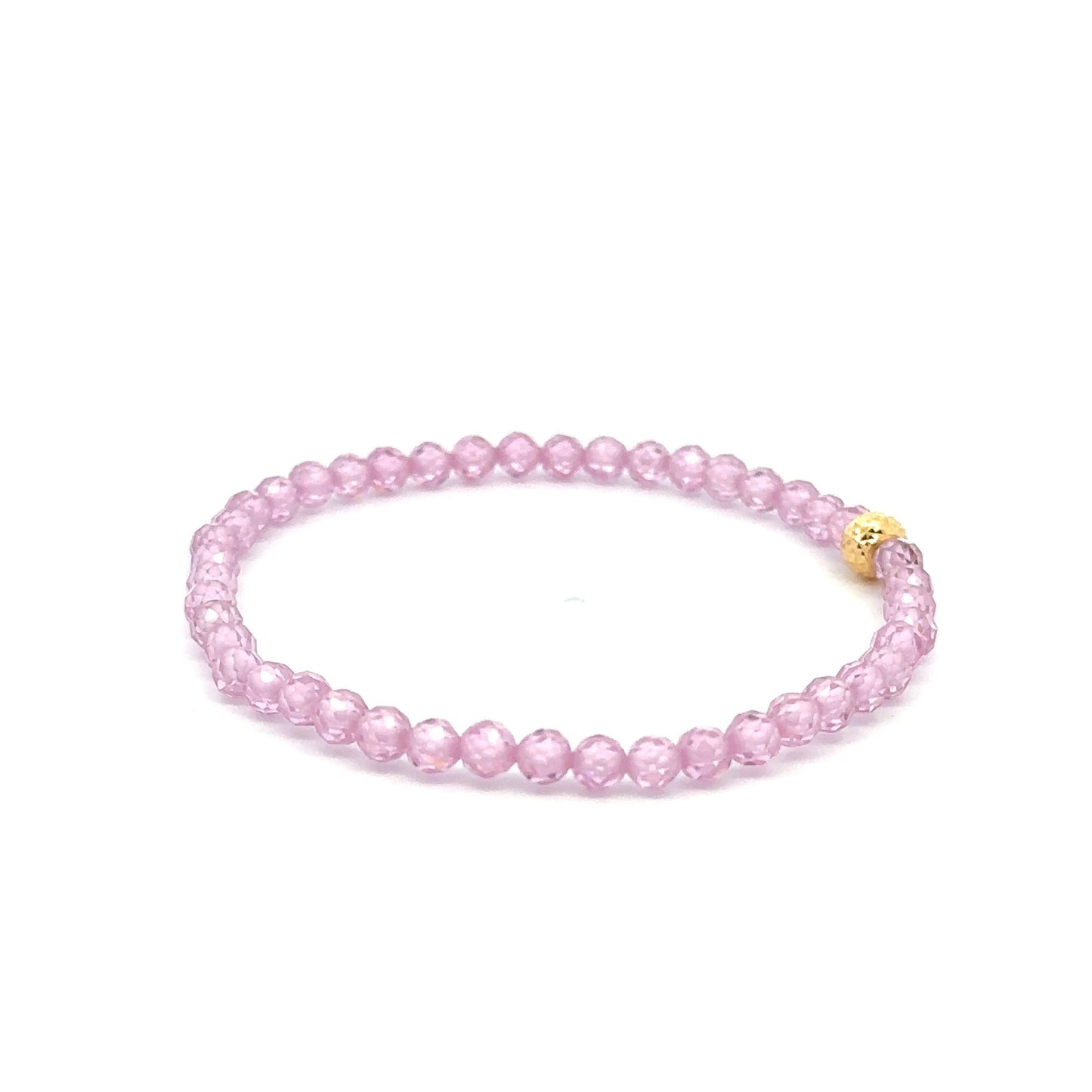 18K Gold Bead Stretchable Bracelet Pink Faceted Zircon Gemstones - Rafant