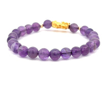 Load image into Gallery viewer, 18K Gold Dragon Pixiu Piyao Lucky Charm Beads Bracelet Gemstones Amethyst 6mm - Rafant
