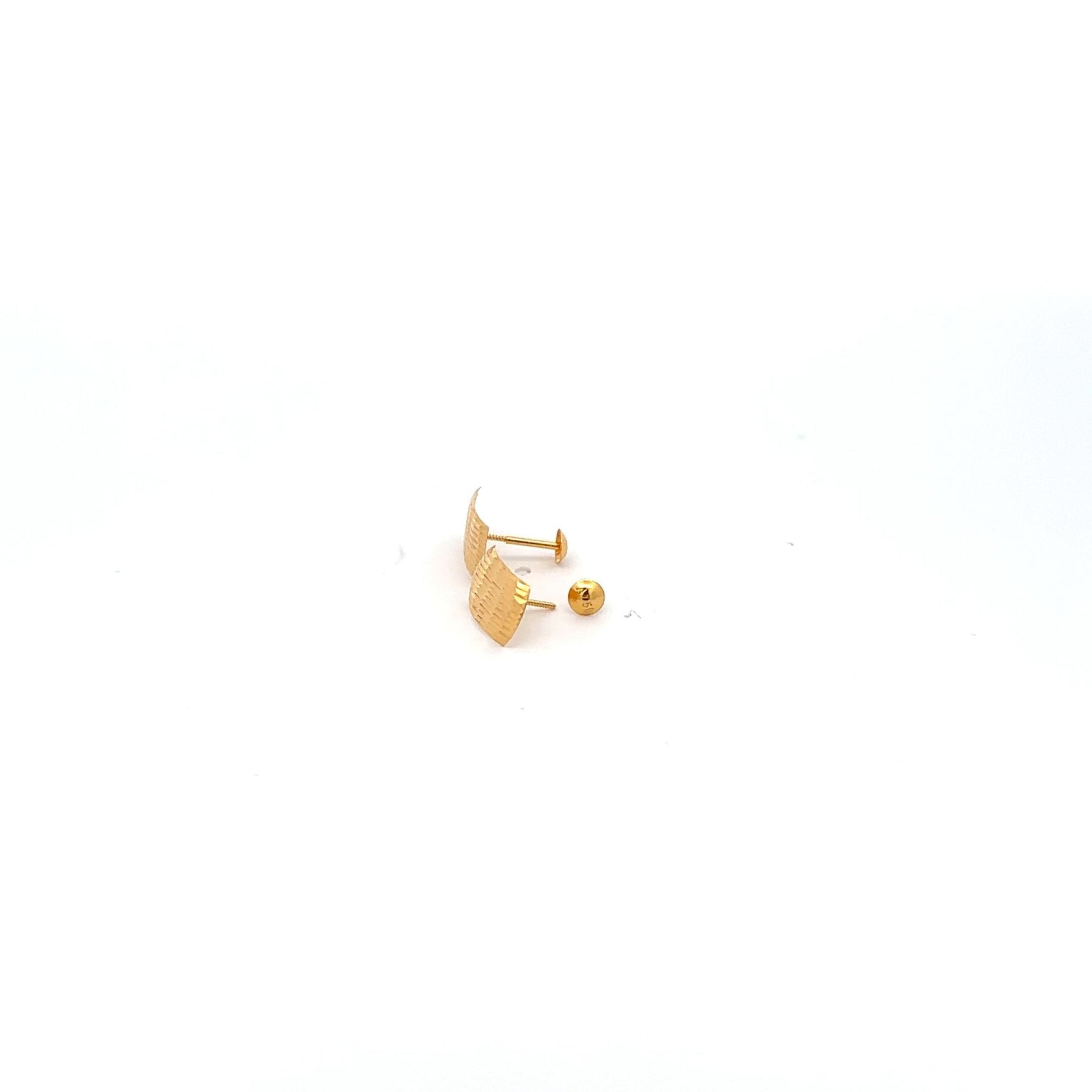 18K Gold Earrings Screw Type Rectangle - Rafant