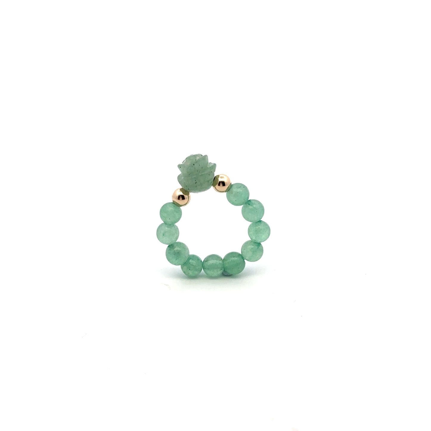 Natural Gemstone Flower and Beads Stretch Ring with 14K Gold Bead - Rafant